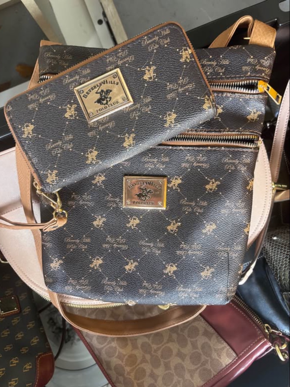 Beverly Hills Polo Club Brown Logo-Print Messenger Bag with Wallet